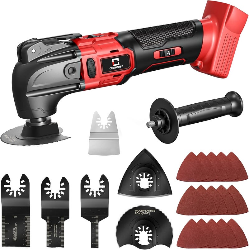 Cerycose Cordless Oscillating Tool Compatible with Milwaukee 18V Battery, 21000 OPM Max Brushless-Motor Tool with Auxiliary Handle, Oscillating Multi-Tool for Scraping, Sanding,Cutting Wood(Tool only) - Image 1